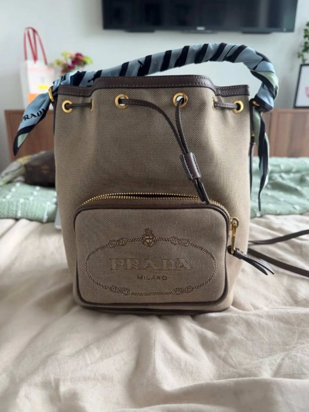 Prada Bucket bag with silk scarf